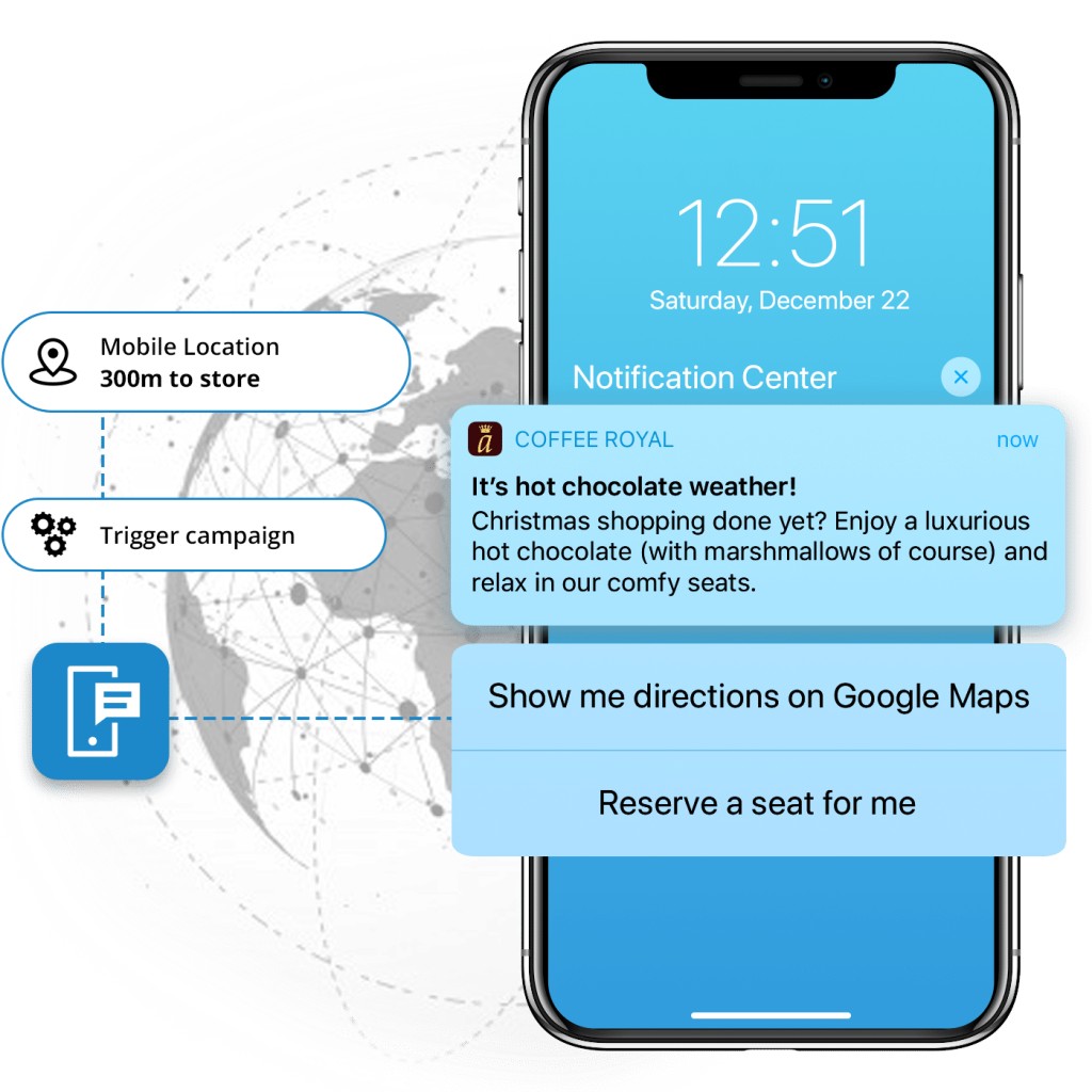Smartphone receiving digital marketing notifications