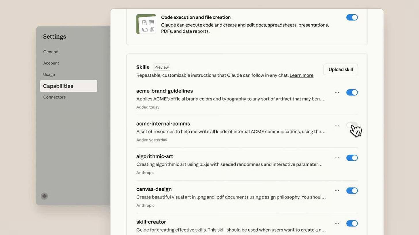 Screenshot mockup of Claude’s Skill Creator interface with fields for instructions, files, and code