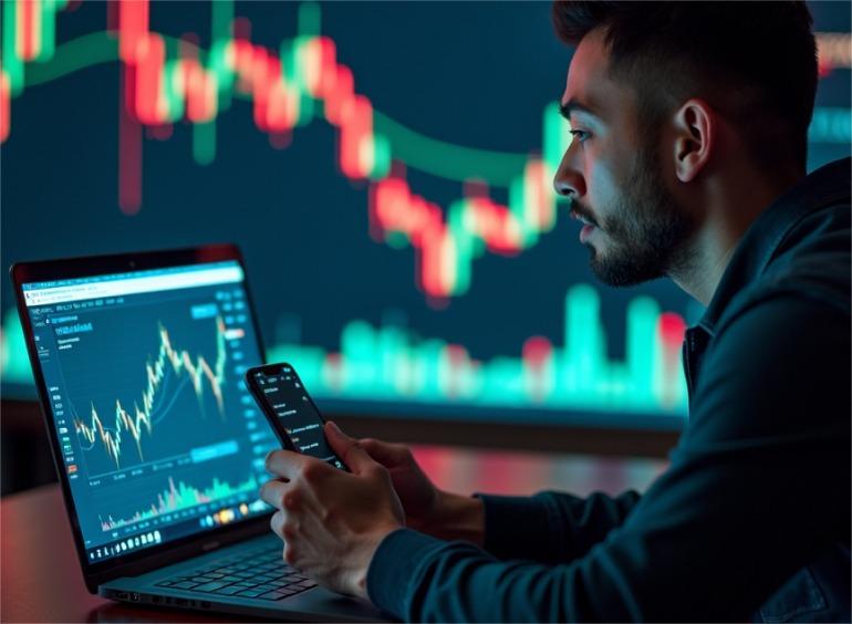 beginner trader testing demo trading account on laptop