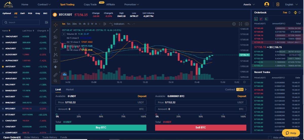 cryptocurrency trading interface showing chart and order book