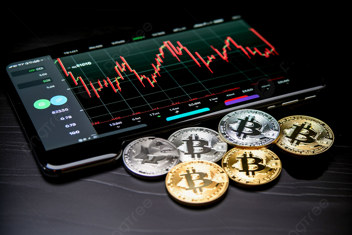 cryptocurrency coins and chart representing volatility