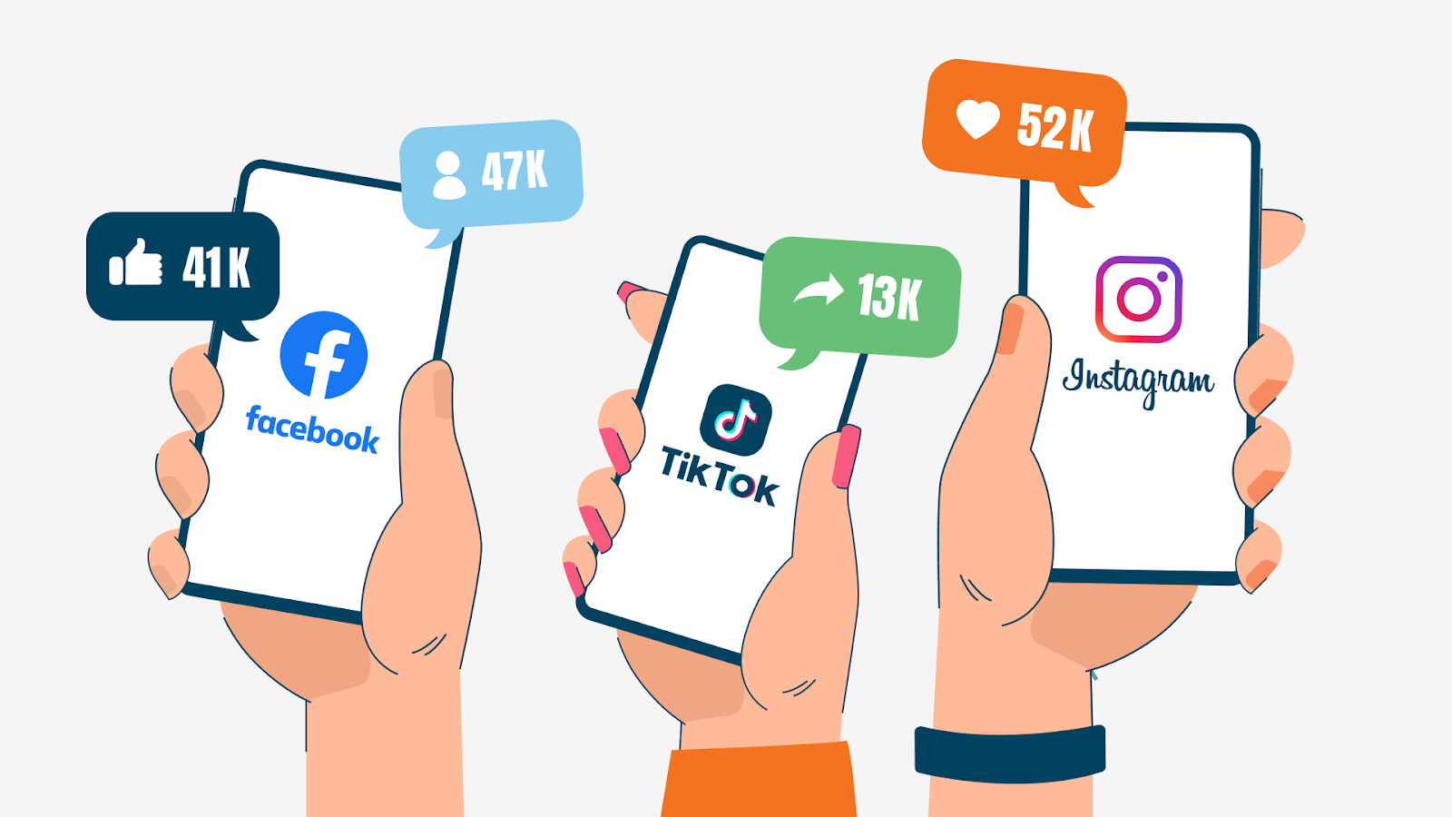 Illustration of social media platforms with engagement icons